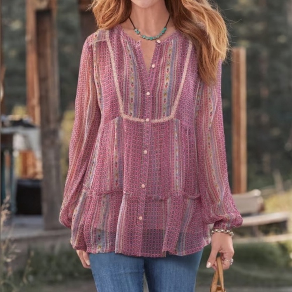 RARE SUNDANCE NWāTā Long Sleeve+Cami Button Front Boho Flowy Shirtā XS